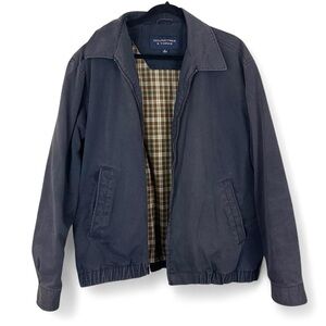 Roundtree & Yorke navy blue sun bleached plaid lined cotton bomber jacket